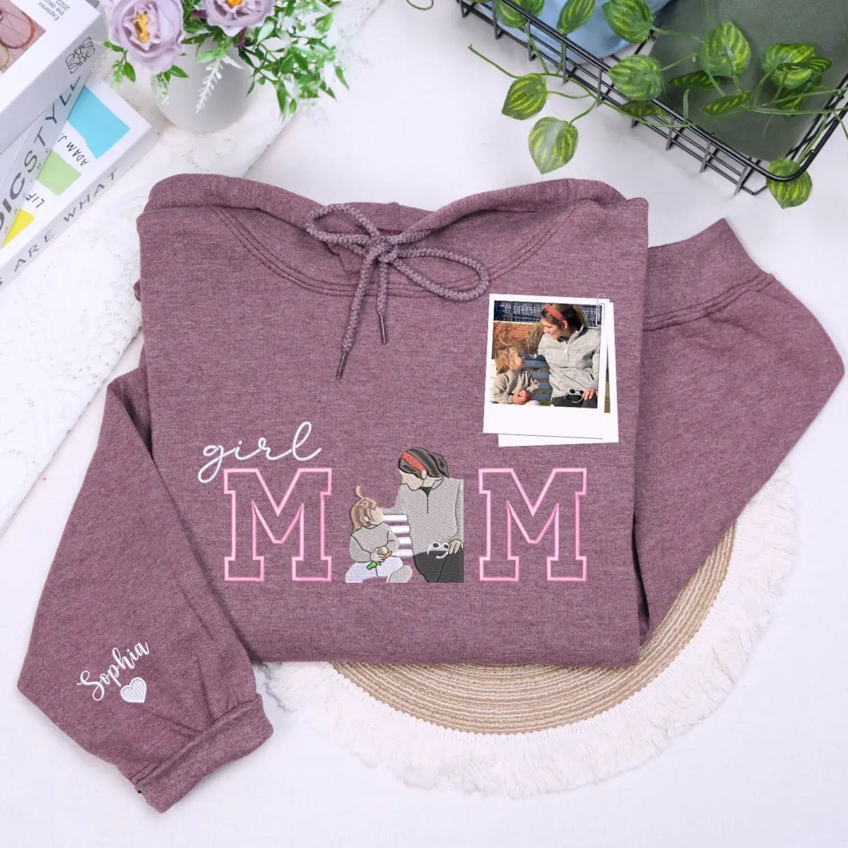 Custom Girl Mom with Embroidered Portrait from Photo and Kids Name Sweatshirt | Mother&