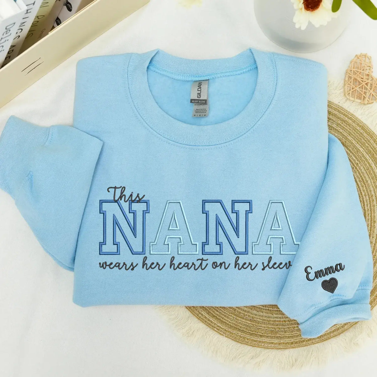 Custom Embroidered This Nana Wears Her Heart on Her Sleeve Sweatshirt | Mother&