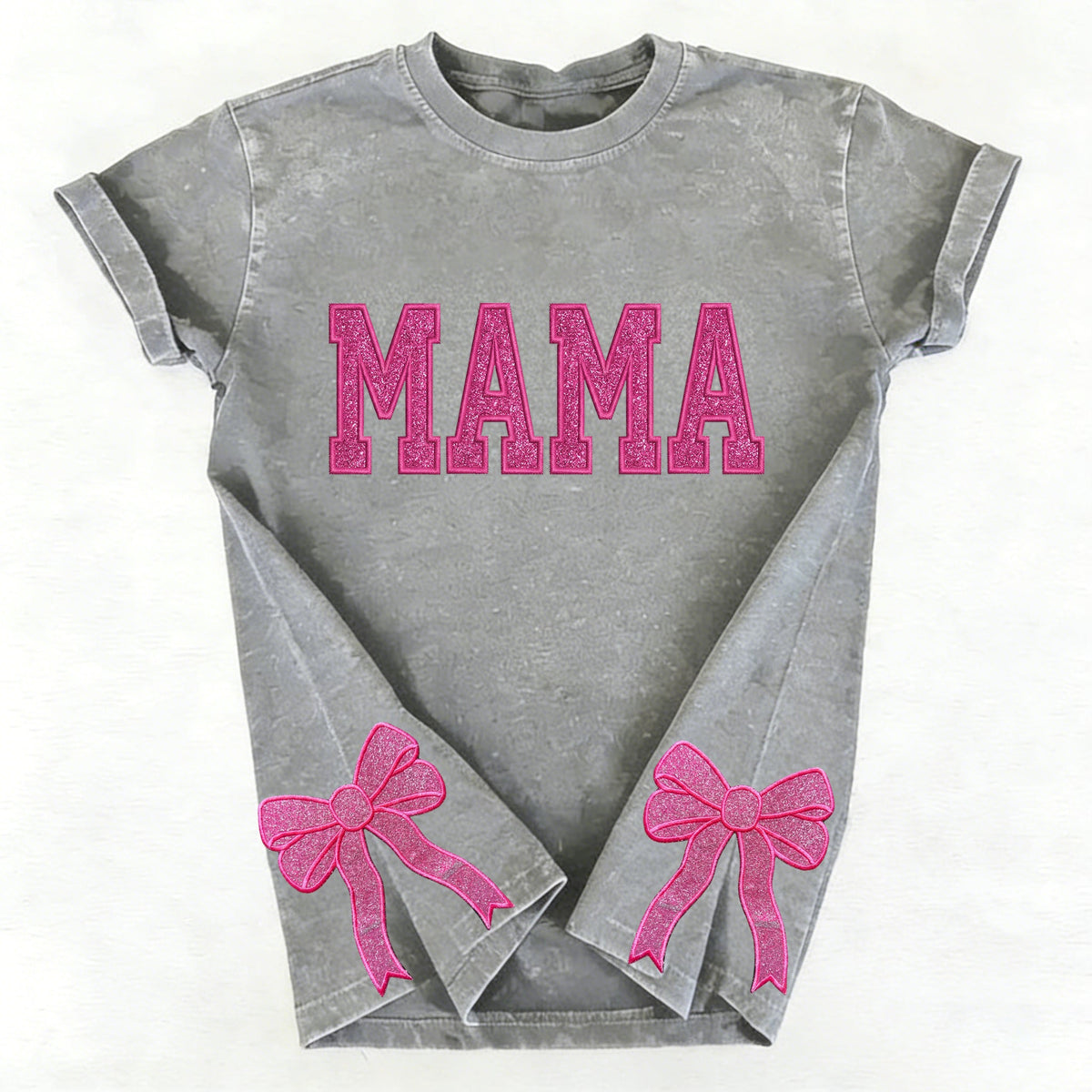 Custom Trendy and Cute Mama Embroidered Glitter Side Bow Washed Sweatshirt | Mother&