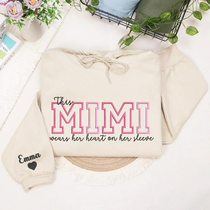 Custom Embroidered This Mimi Wears Her Heart on Her Sleeve Sweatshirt | Mother&