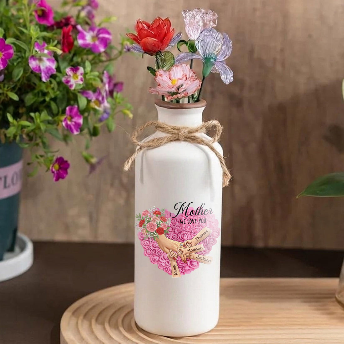 Personalized "Carnation" Vase-Personalized Mother Holding Hands|Best Mother&