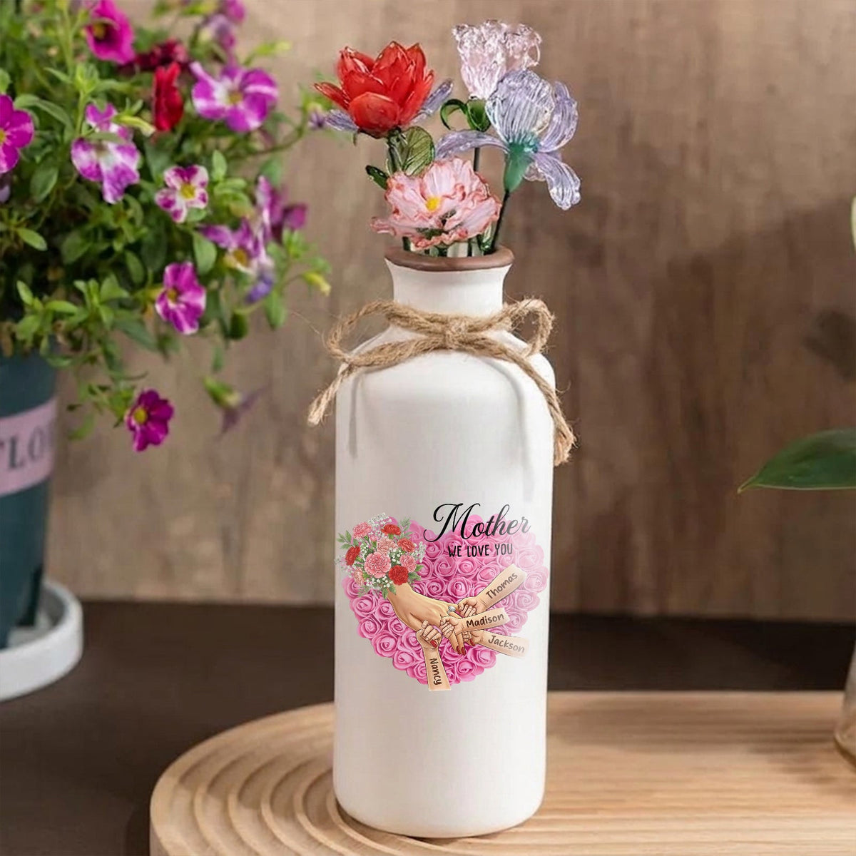 Personalized "Carnation" Vase-Personalized Mother Holding Hands|Best Mother&