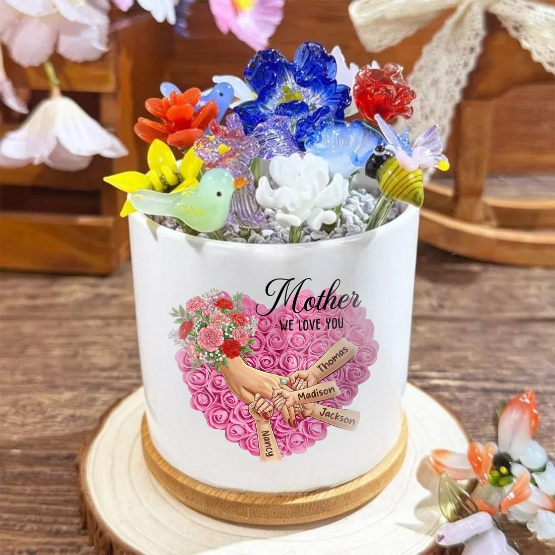 Personalized Carnation Large Plant Pot-Personalized Mom Holding Hands|Best Mother&