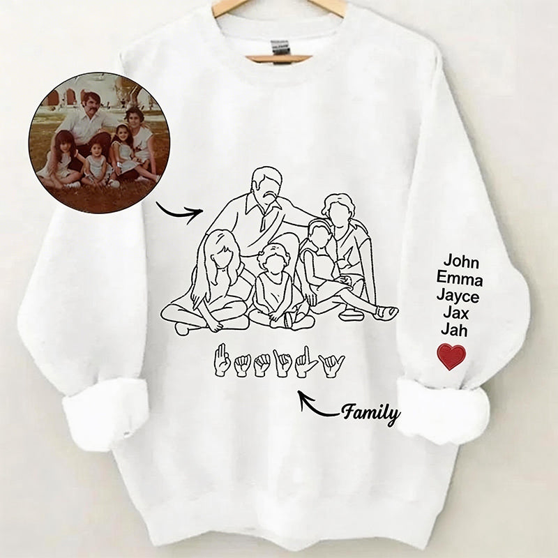 Custom Photo Outline Embroidered Sweatshirt with Sign Language | Mother&