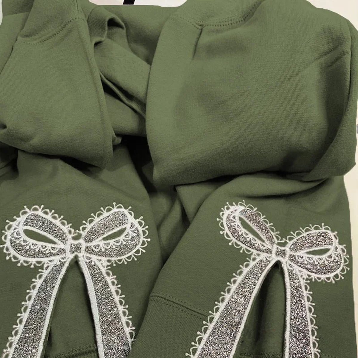 Custom Glitter Embroidered Lace Side Bow Mama Sweatshirt | Mother&