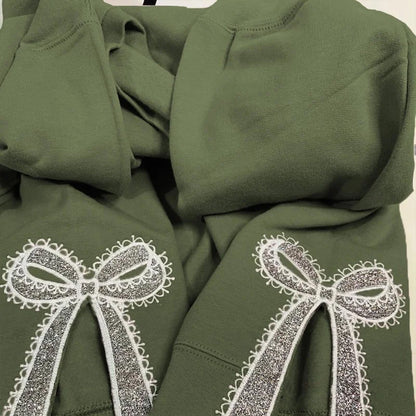 Custom Glitter Embroidered Lace Side Bow Mama Sweatshirt | Mother&
