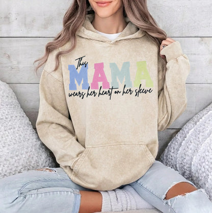 Custom Embroidered Heart on Sleeve Personalized Mommy/Grandma Washed Sweatshirt | Mother&
