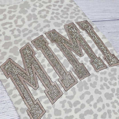 Custom Embroidered Leopard Mama Shirt Black Glitter Monochromatic Tee Mothers Day Gift for Mom