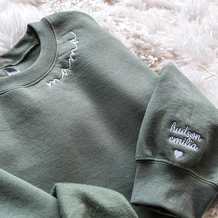 Custom Embroidered Mom Sweatshirt with name on Sleeve | Mother&