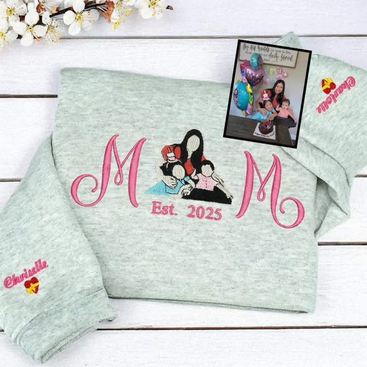 Custom Embroidered Mom Sweatshirt with Mom Kids Portrait | Mother&