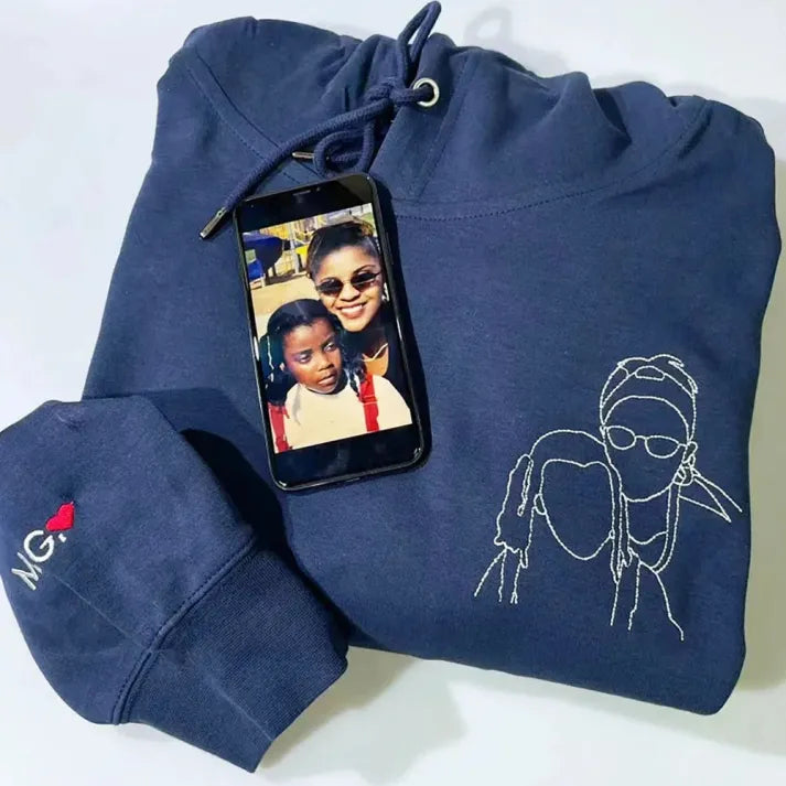 Custom Parent-Child Photo Outline Embroidered Sweatshirt - Surprise Mother&