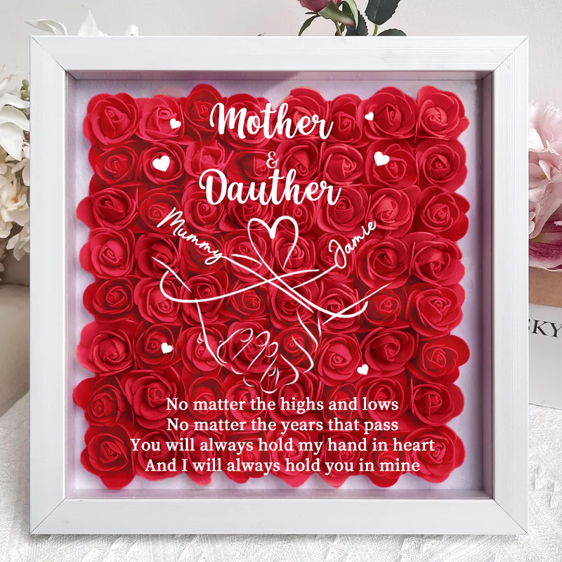 Personalized Flower Shadow Box, mother and daughter hand by hand- Mother&