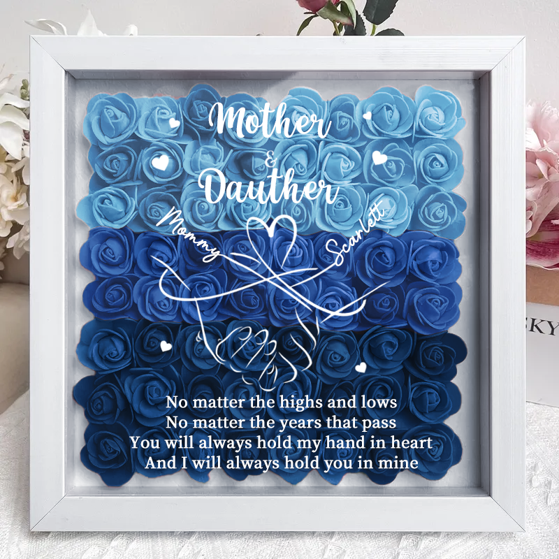 Personalized Flower Shadow Box, mother and daughter hand by hand- Mother&