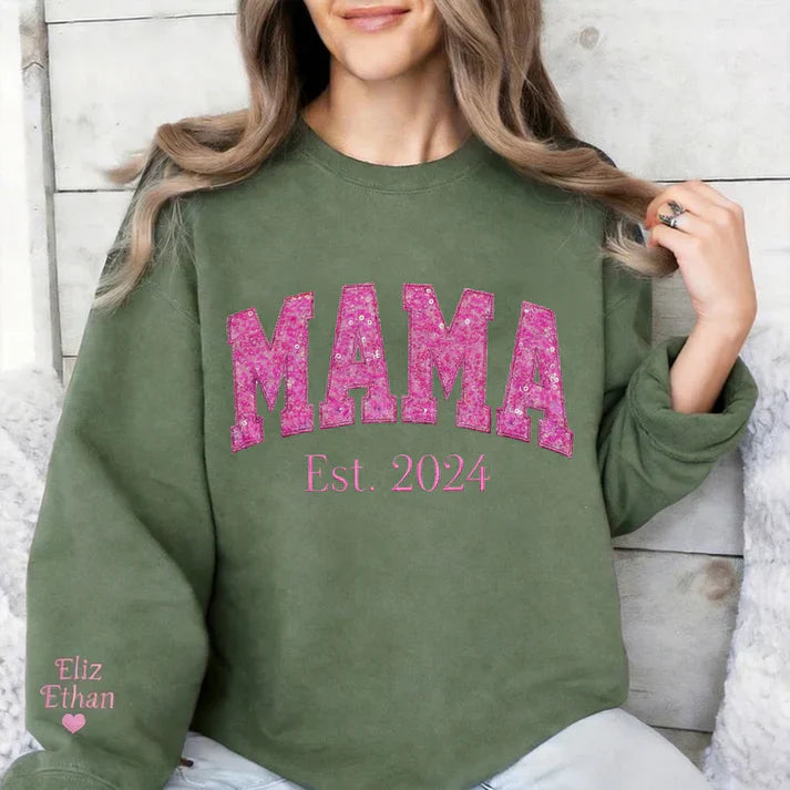 Custom Sequin Embroidered Mama Sweatshirt Mothers Day Gift for Mom