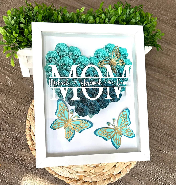 Custom Personalized Mom Heart Shaped Monogram Flower Shadow Box | Mother’s Day gift