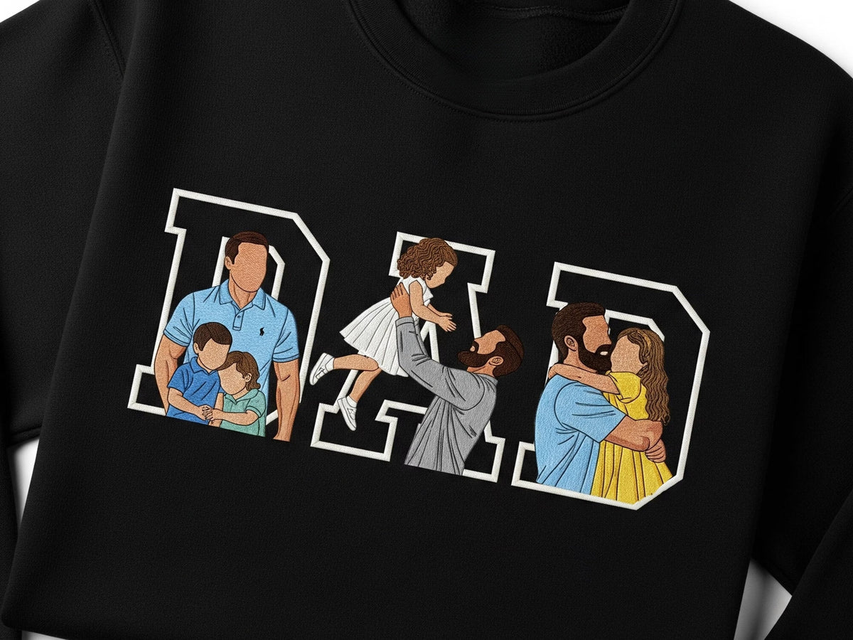 Custom Photo Portrait Embroidery Sweatshirt T-shirt Father&