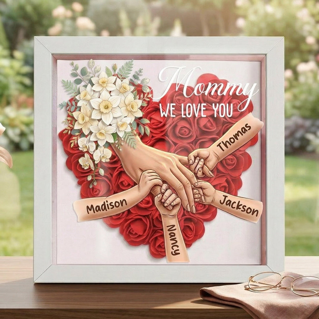 "Daffodil"-Personalized Mom Holding Hands  Shadow Box-Mother&