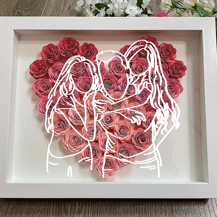 Custom Personalized Heart Line Art Flower Shadow Box | Mother&