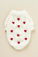 Cream Heart-3D Motif Pet Sweater