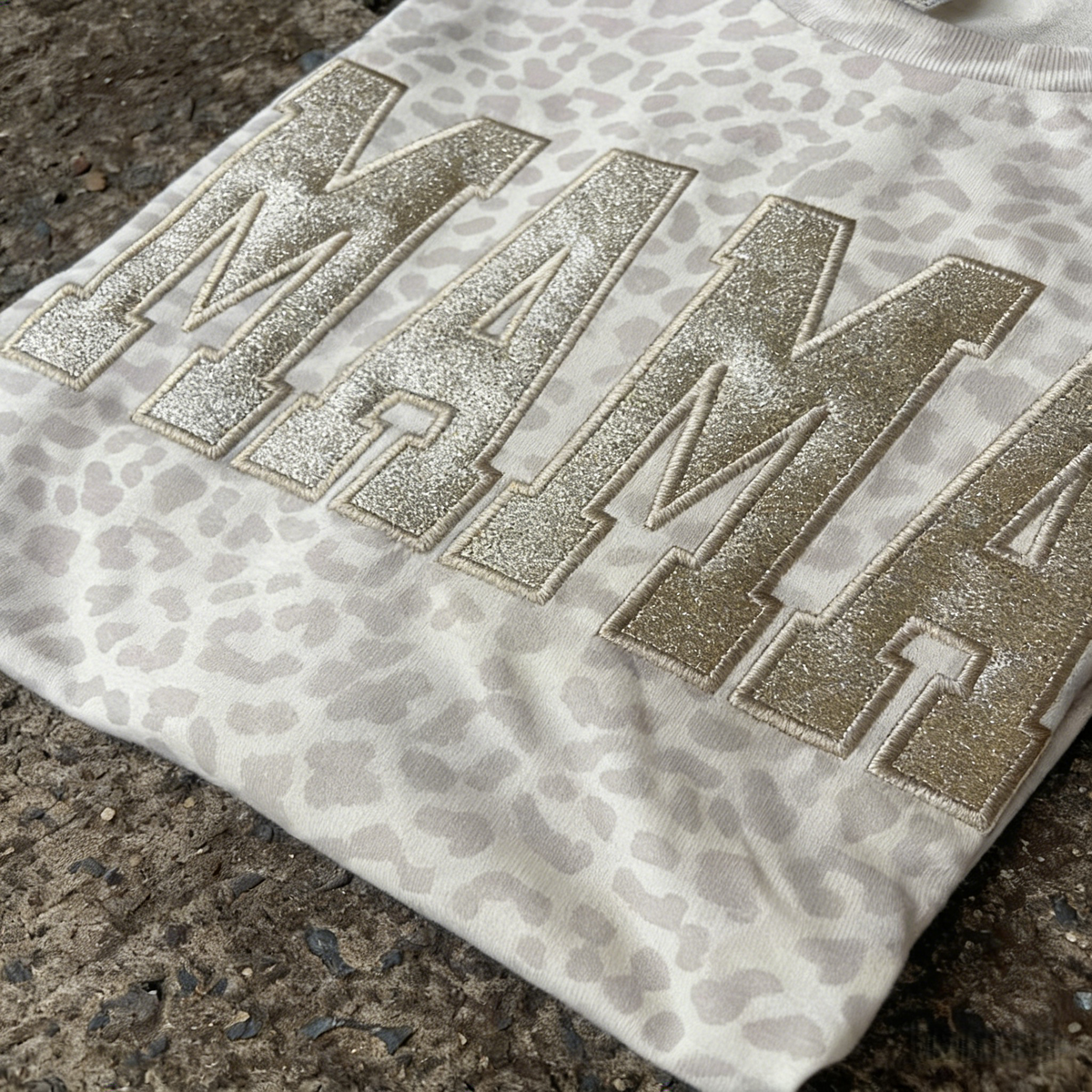 Custom Embroidered Leopard Mama Shirt Black Glitter Monochromatic Tee Mothers Day Gift for Mom