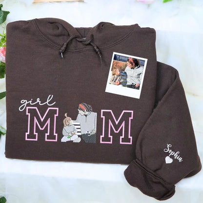 Custom Girl Mom with Embroidered Portrait from Photo and Kids Name Sweatshirt | Mother&