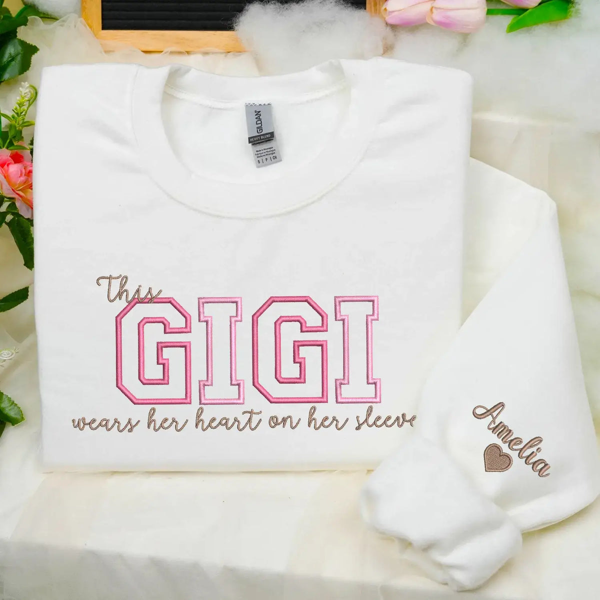 Custom Embroidered This Gigi Wears Her Heart on Her Sleeve Sweatshirt | Mother&