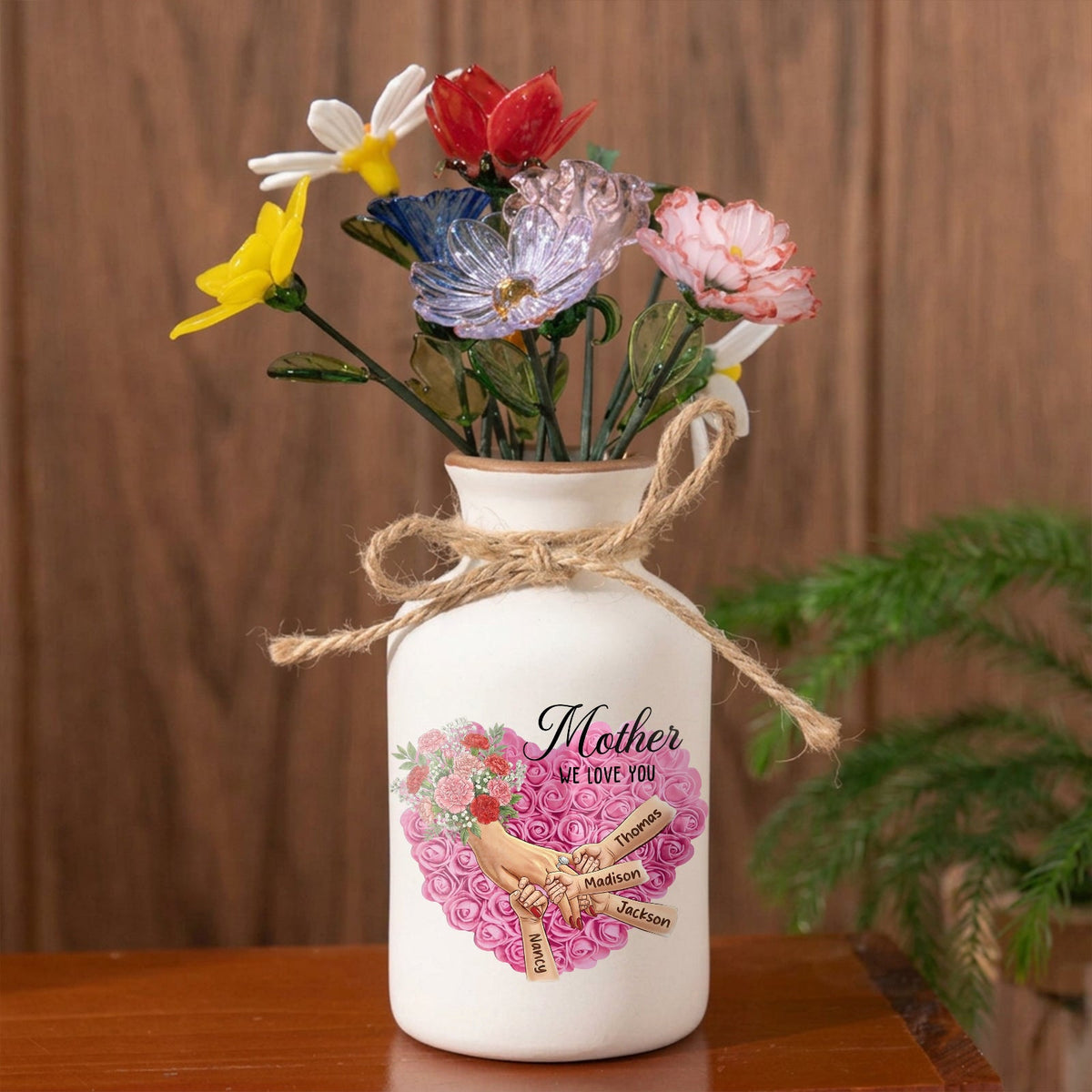 Personalized "Carnation" Vase-Personalized Mother Holding Hands|Best Mother&