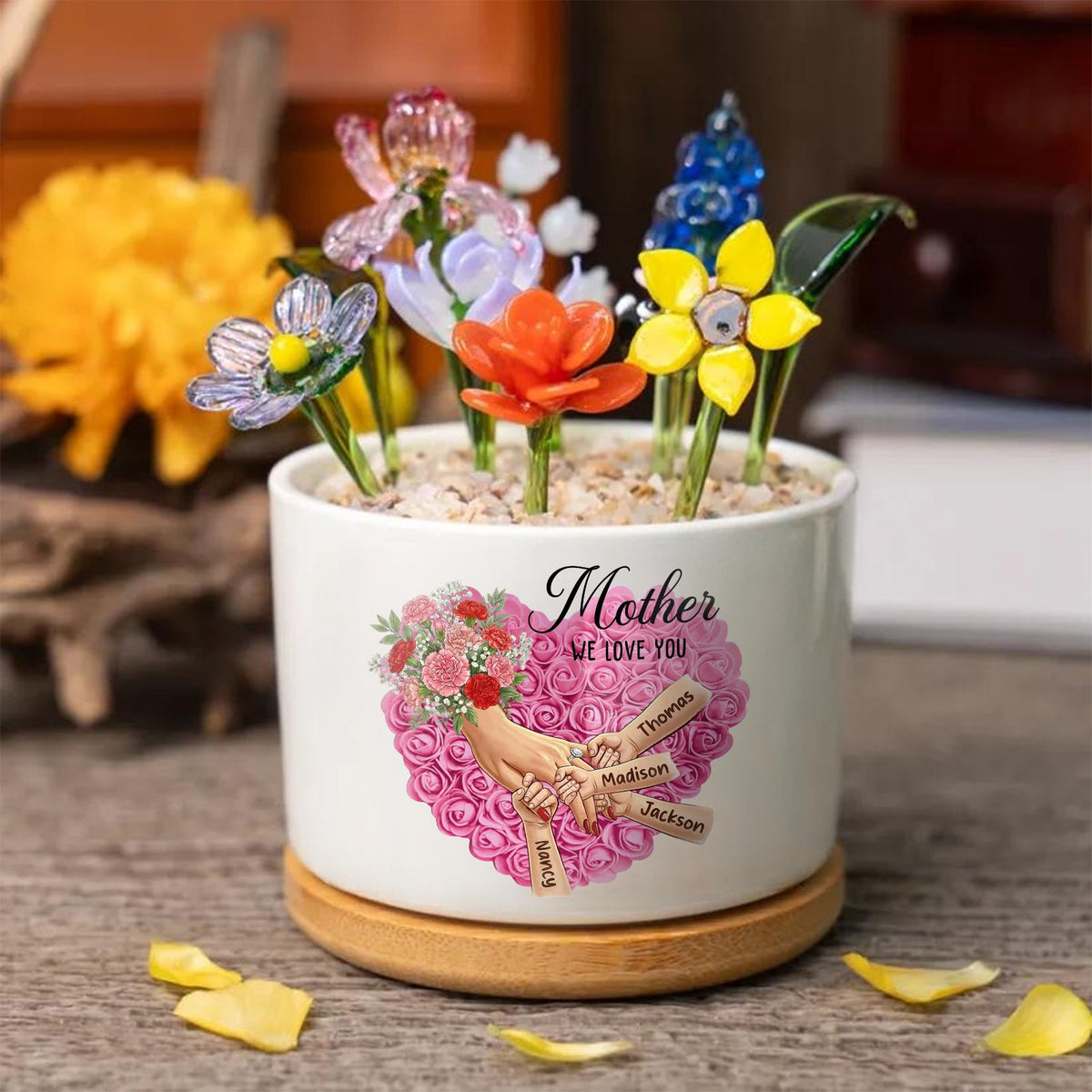 Personalized Carnation Large Plant Pot-Personalized Mom Holding Hands|Best Mother&