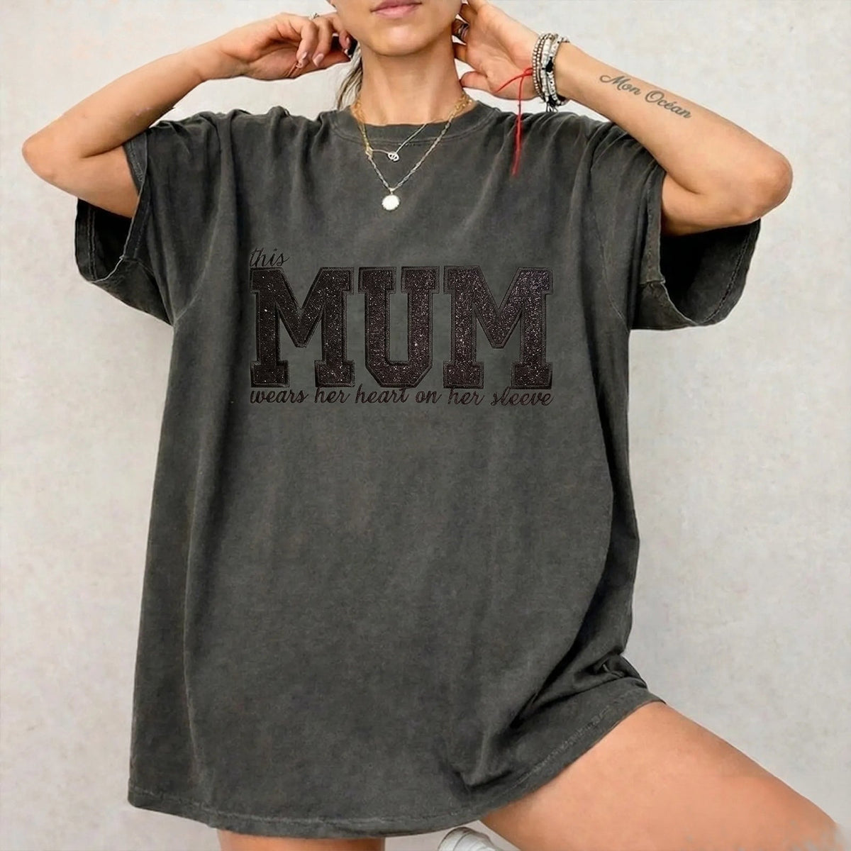 Custom Mama Glitter Embroidered Washed Sweatshirt with Kids&