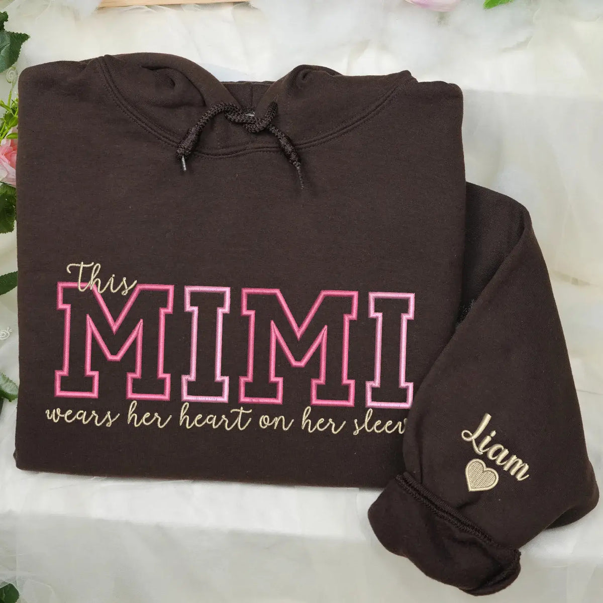 Custom Embroidered This Mimi Wears Her Heart on Her Sleeve Sweatshirt | Mother&