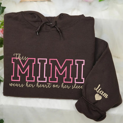 Custom Embroidered This Mimi Wears Her Heart on Her Sleeve Sweatshirt | Mother&