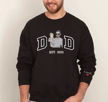 A Papa T-shirt with a photo and a sweatshirt separately embroidered with the portraits of the father and the child
