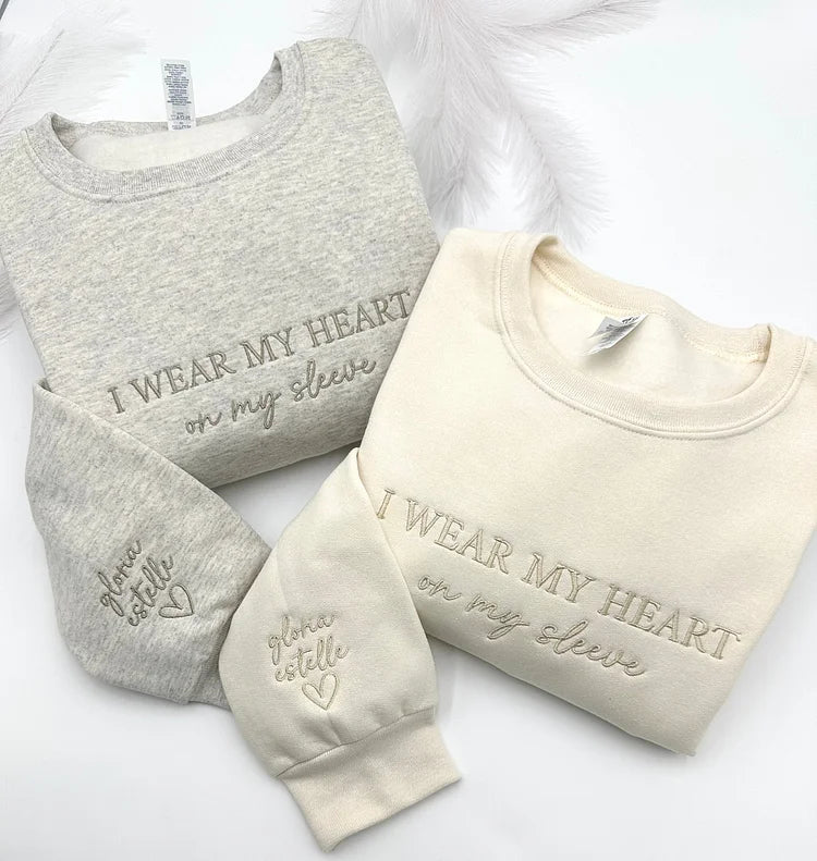 Custom I WEAR MY HEART on my sleeve Embroidered Mama Sweatshirt | Mother&