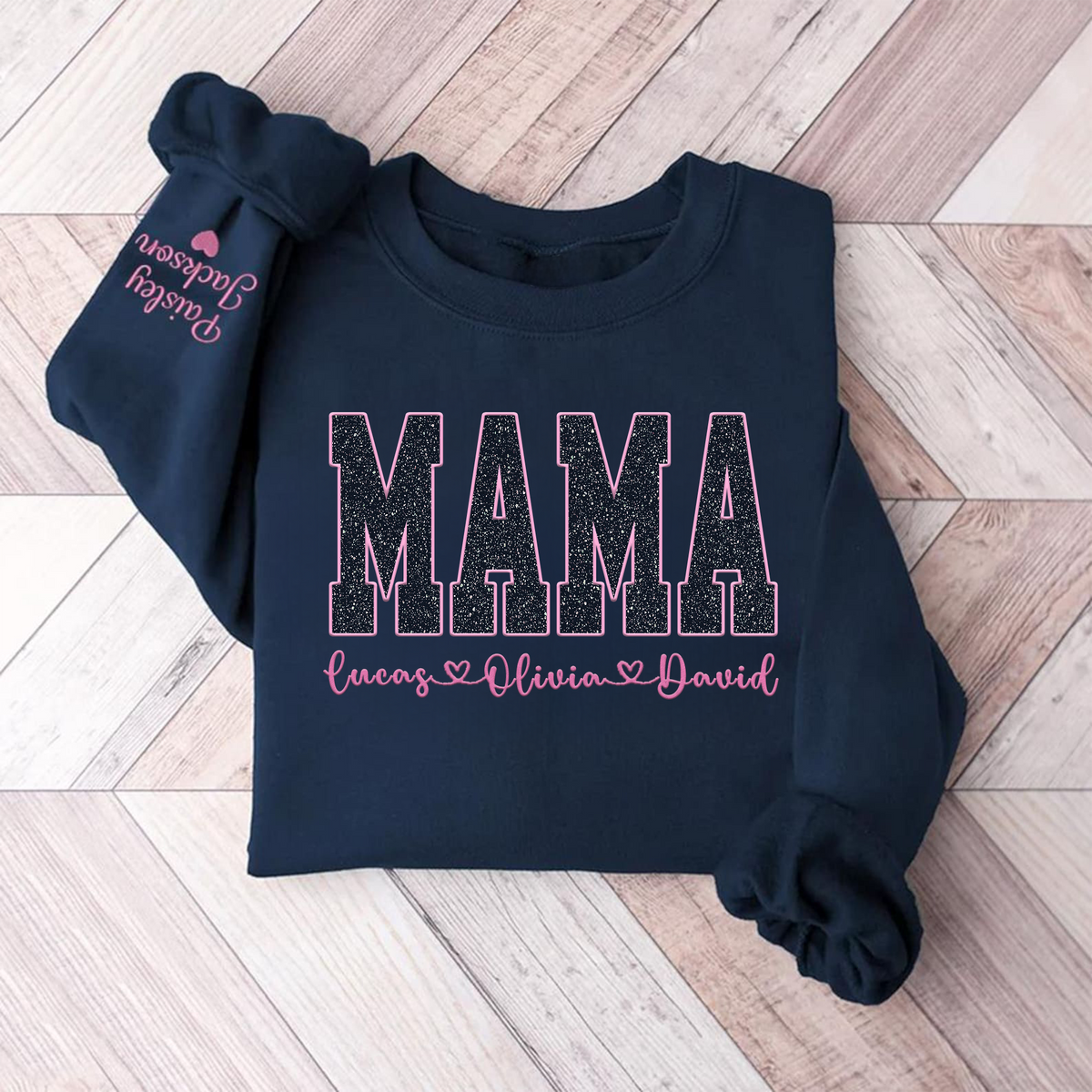 Custom Mom Glitter Embroidered Sweatshirt With Loving Children‘s Name | Mother&
