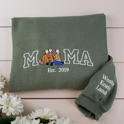 Custom Embroidered Photo Mom and Kids Family Portrait Sweatshirt |  Mother&
