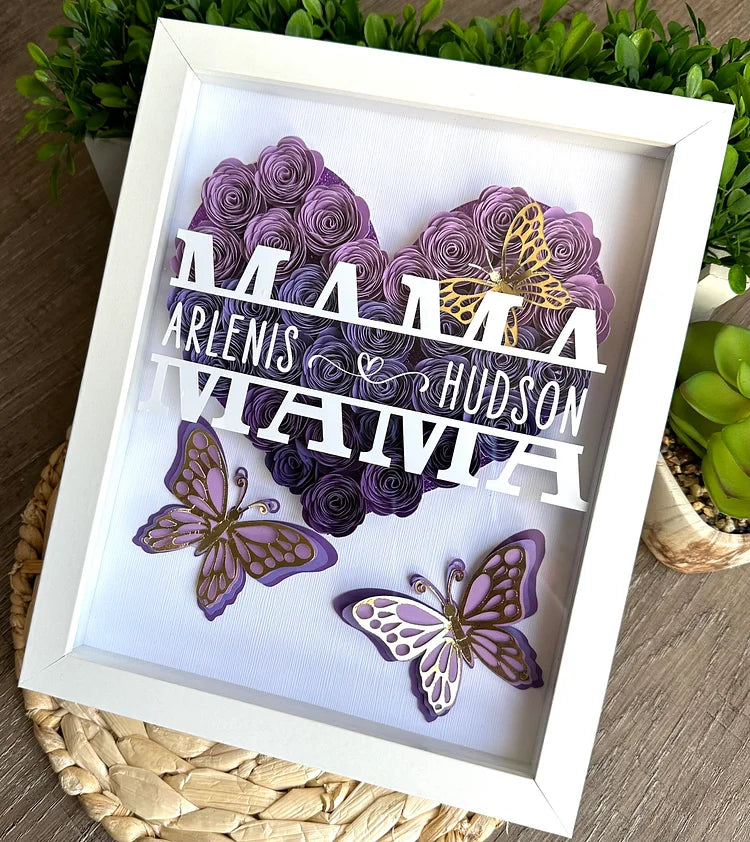 Custom Personalized Mom Heart Shaped Monogram Flower Shadow Box | Mother’s Day gift
