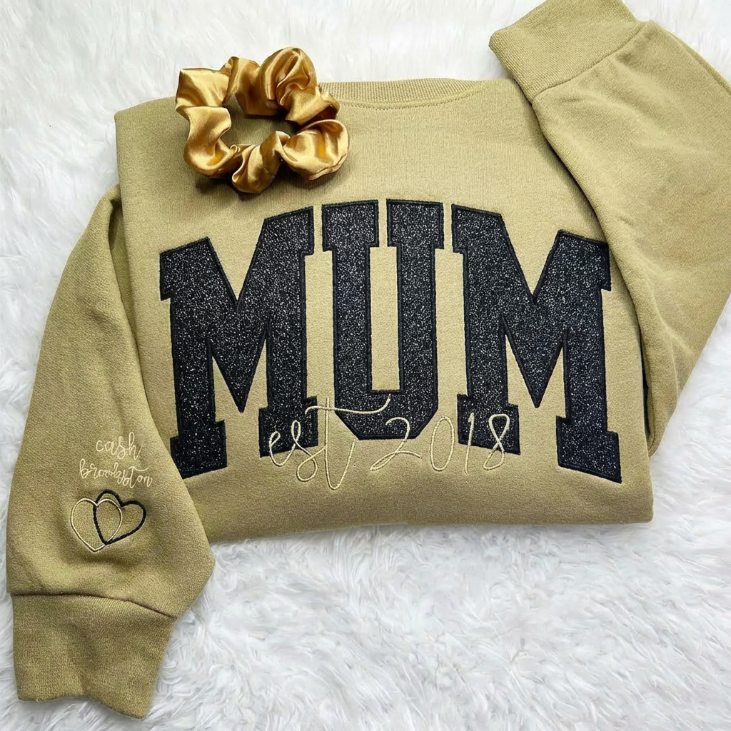 Custom Mom &amp;Mama Glitter Applique Embroidered T-shirt &amp;Sweatshirt
