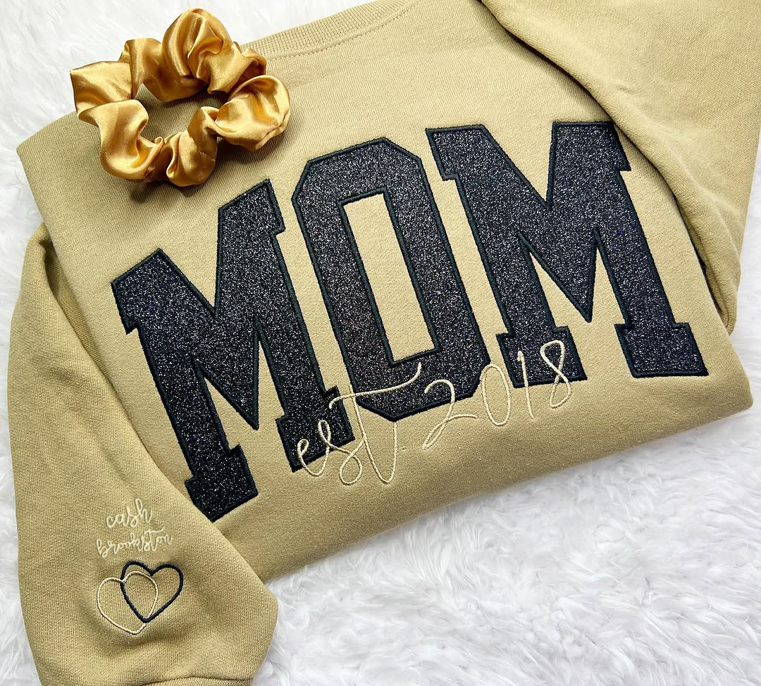 Custom Mom &amp;Mama Glitter Applique Embroidered T-shirt &amp;Sweatshirt