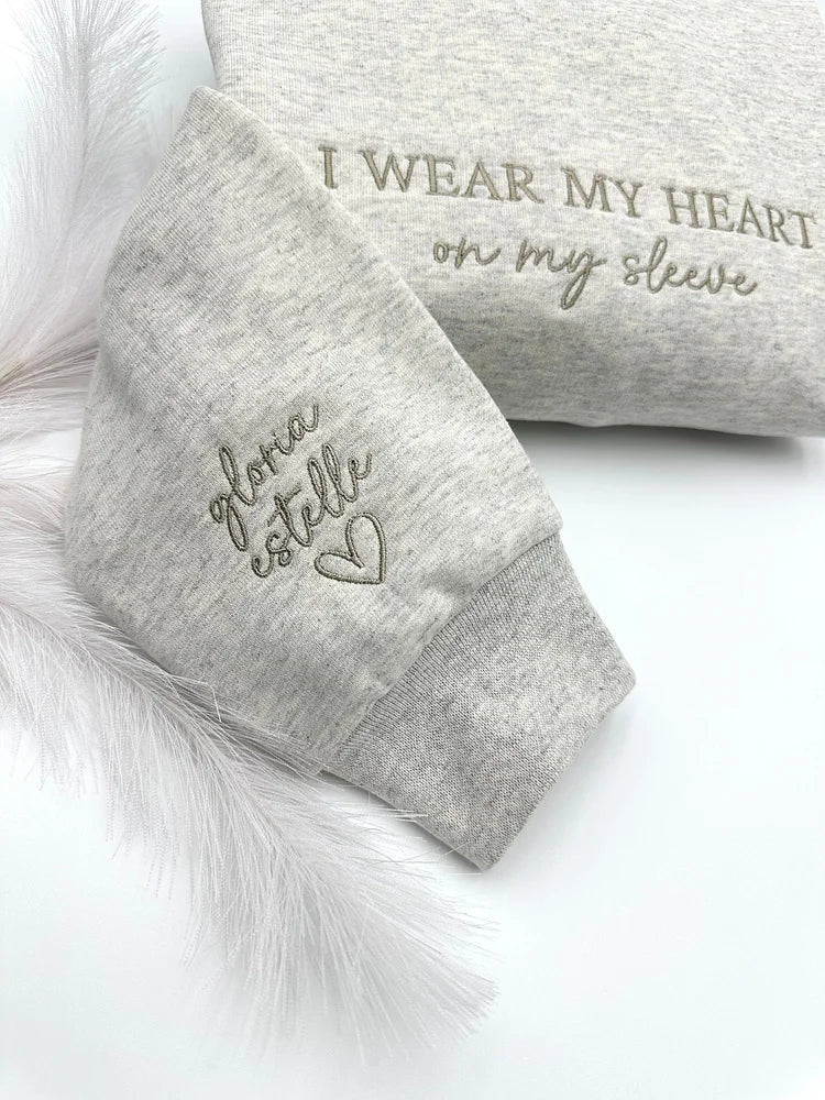 Custom I WEAR MY HEART on my sleeve Embroidered Mama Sweatshirt | Mother&