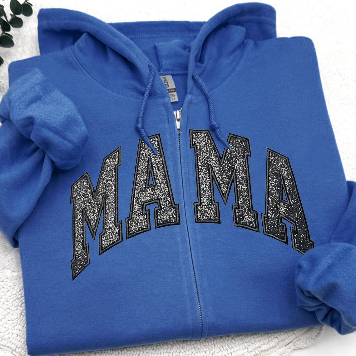 Custom Embroidered Applique Glitter Mama Full Zip Sweatshirt - Gift for Mom