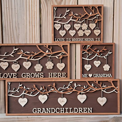 Family Tree Hanging Heart 3D Wall Hanging Decoration or Gift with Stand | Perfect for Mothers Day | Fathers Day