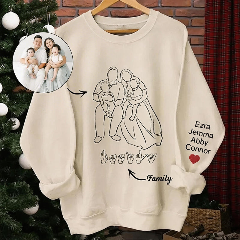 Custom Photo Outline Embroidered Sweatshirt with Sign Language | Mother&
