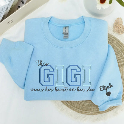 Custom Embroidered This Gigi Wears Her Heart on Her Sleeve Sweatshirt | Mother&