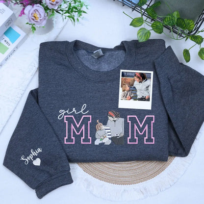 Custom Girl Mom with Embroidered Portrait from Photo and Kids Name Sweatshirt | Mother&