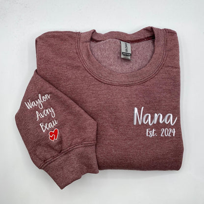 Embroidered Nana Sweatshirt Custom Grandma with Kids Name Sweatshirt Gift for Family