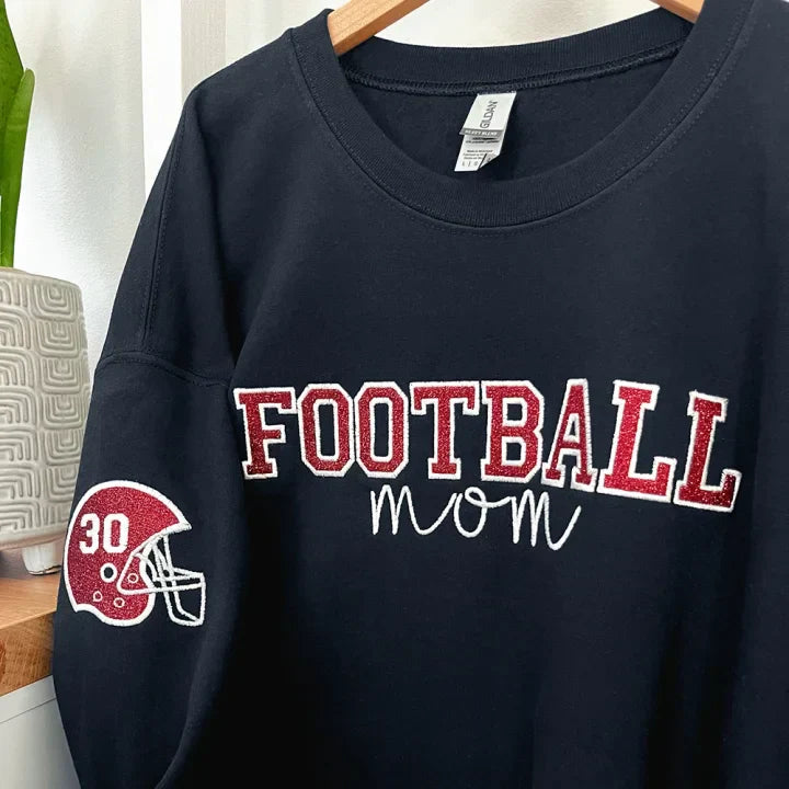 Personalized Glitter Embroidered Football/Volleyball/Baseball/Basketball Mom Sweatshirt