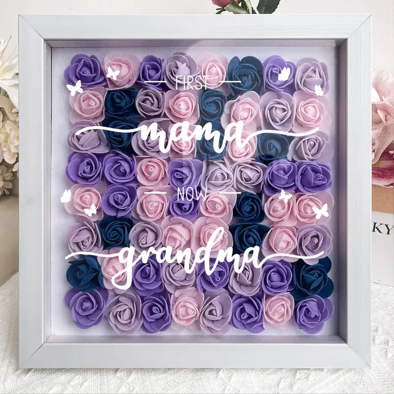 Custom Personalized First Mom Now Grandma Flower Shadow Box, Shadowbox Heart Mom Frame Gift | Mother’s Day gift