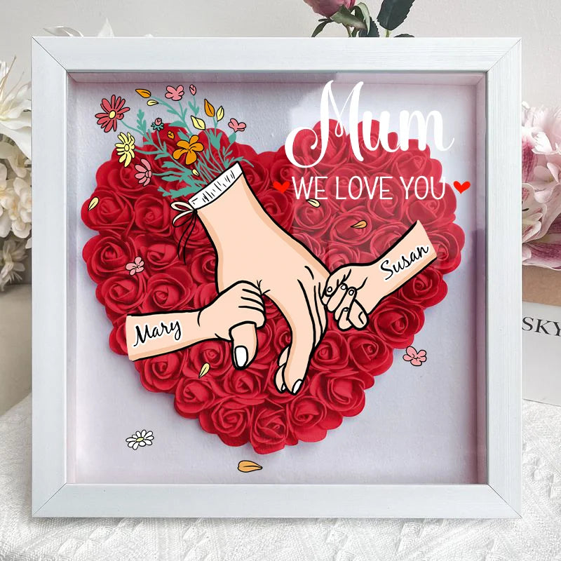 Family Love Blooms Forever – Custom Personalized Mum &amp; Grandma Flower Shadow Box with Names | Mother’s Day gift
