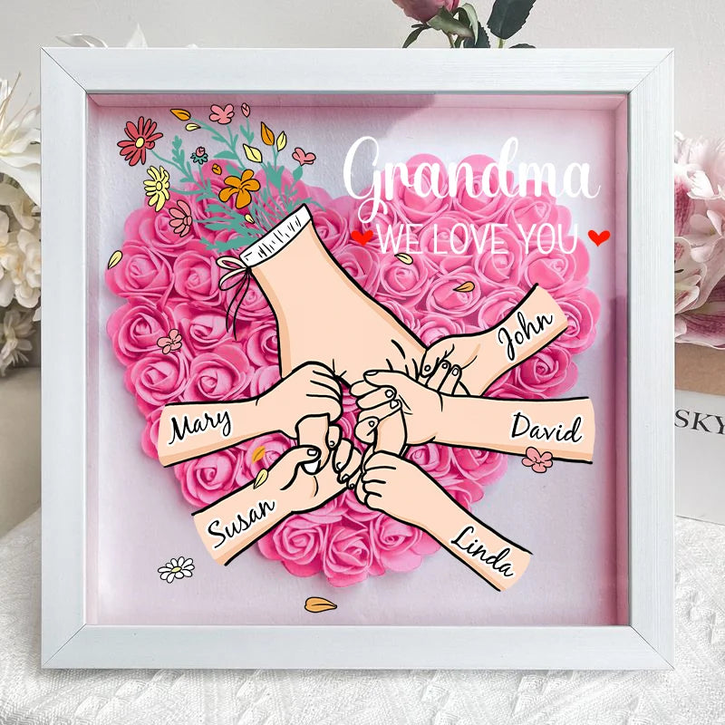Family Love Blooms Forever – Custom Personalized Mum &amp; Grandma Flower Shadow Box with Names | Mother’s Day gift