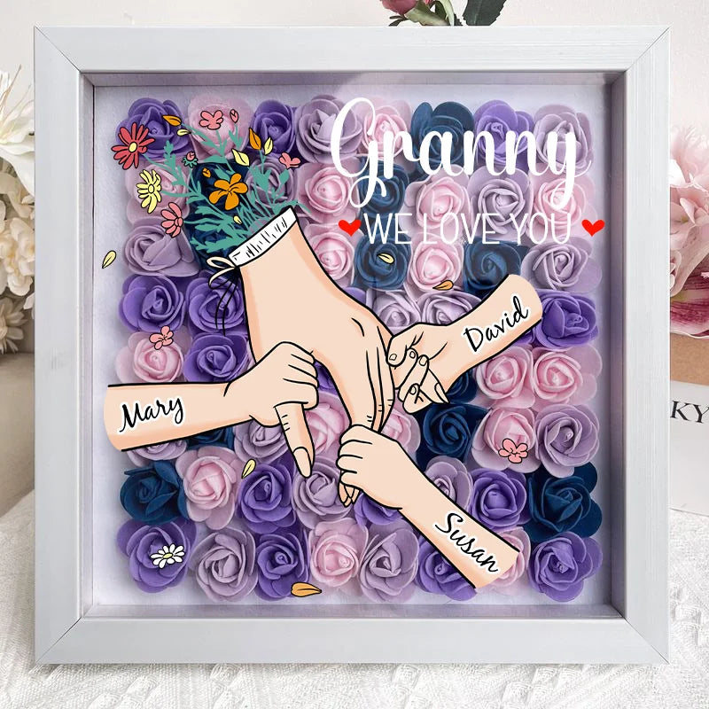 Family Love Blooms Forever – Custom Personalized Mum &amp; Grandma Flower Shadow Box with Names | Mother’s Day gift